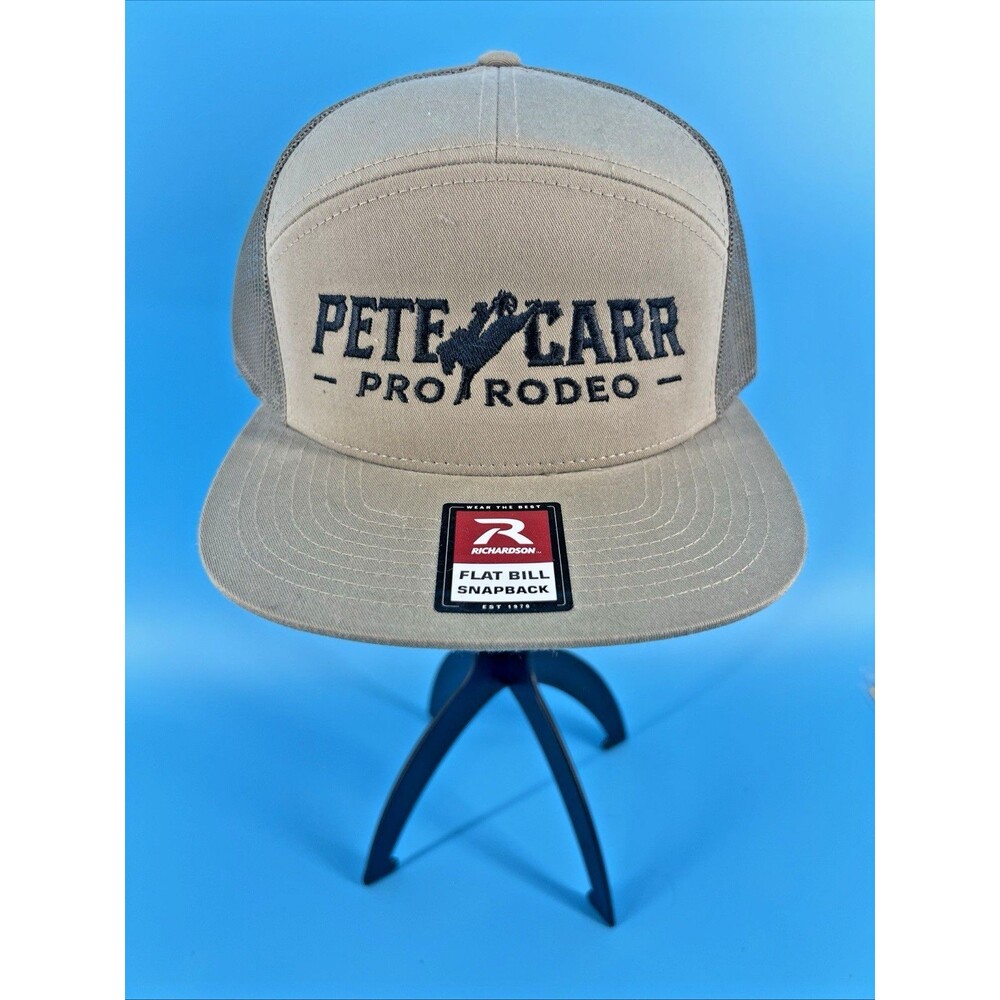 Pete Carr Pro Rodeo Tan and Dark Gray Richardson Flat Bill Snapback Trucker Hat